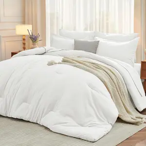 MUXHOMO 7 Pieces California King Comforter Set, Soft Bed in a Bag Cal King Size, All Season Bedding Set with Comforter, Flat Sheet, Fitted Sheet, Pillowcases & Shams, White