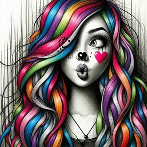 Rainbow Hair Punk Girl 5D Full Drill Diamond Painting Kit Whimsical Design with Shimmering Colorful Accents and Graffiti Details Pop Art Style DIY Art For Home Wall Decor Ideal Gift For Alternative Fashion & Craft Enthusiasts