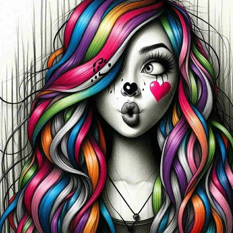 Rainbow Hair Punk Girl 5D Full Drill Diamond Painting Kit Whimsical Design with Shimmering Colorful Accents and Graffiti Details Pop Art Style DIY Art For Home Wall Decor Ideal Gift For Alternative Fashion & Craft Enthusiasts