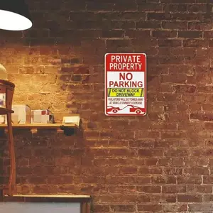 Vintage Aluminum Sheet Painting No Parking Sign Private Property Sign Do Not Block Driveway Sign