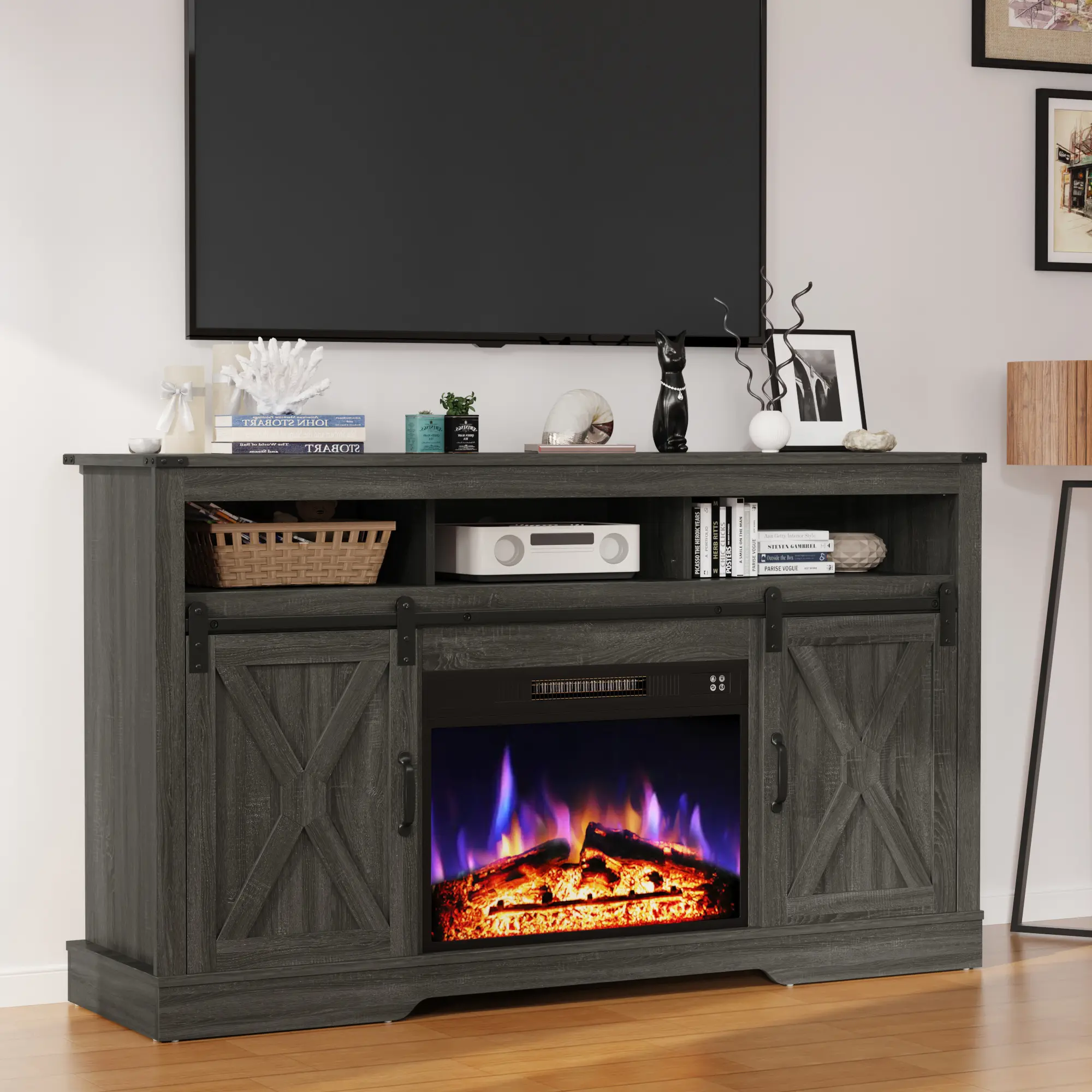 dark grey-with fireplace