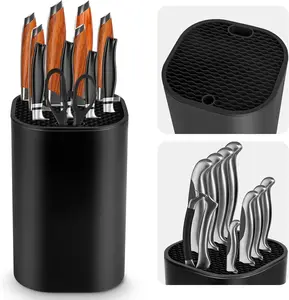 Knife Block Without Knives 2 in 1 Universal Square Knife Holder for Kitchen with Scissors Slot Space Saving Detachable Kitchen Knife Storage