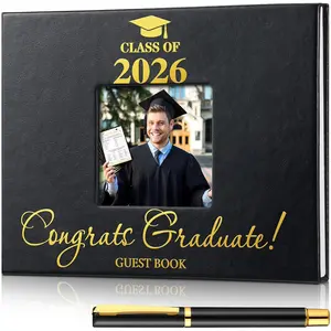2026 Graduation Guest Book with Pen, 144 Pages Class of 2026 Graduation Party Guest Sign in Book Memory Scrapbook for High School Senior Nights College Graduation Gifts, 6 x 8 Inch(Black)