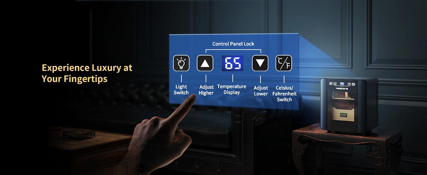 Humidor Electric 8L for Cigar with Heating & Cooling Control, Quiet Thermostatic Electric Cooler Cabinet for 80 Counts with Spanish Cedar Wood Shelves & Drawer with Hygrometer, Gift for Men