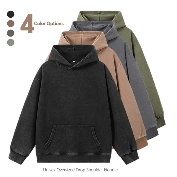 Men's Oversized Cotton Pullover Hoodie - Menswear Tops, Acid Wash Vintage Preppy Streetwear Hooded Sweatshirt (Suitable for Women, Fall Style)