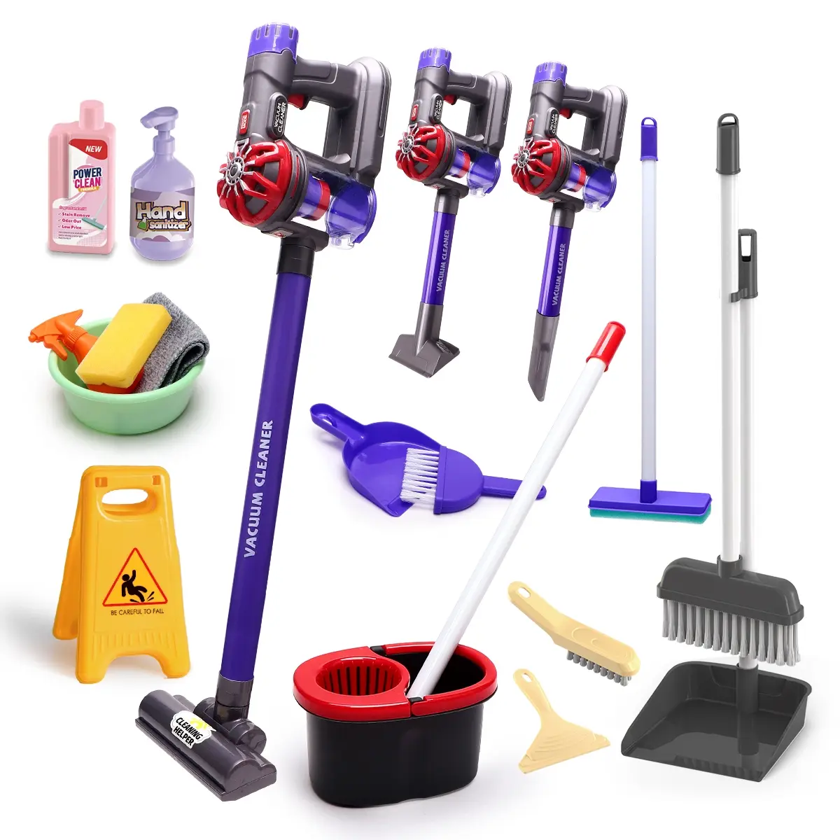 Cleaning Toy Set, Realistic Vacuum Cleaner Mop Combo, Develops Hand-Eye Coordination, Pretend Play Educational Toy for Ages 3+, Cleaning Playset
