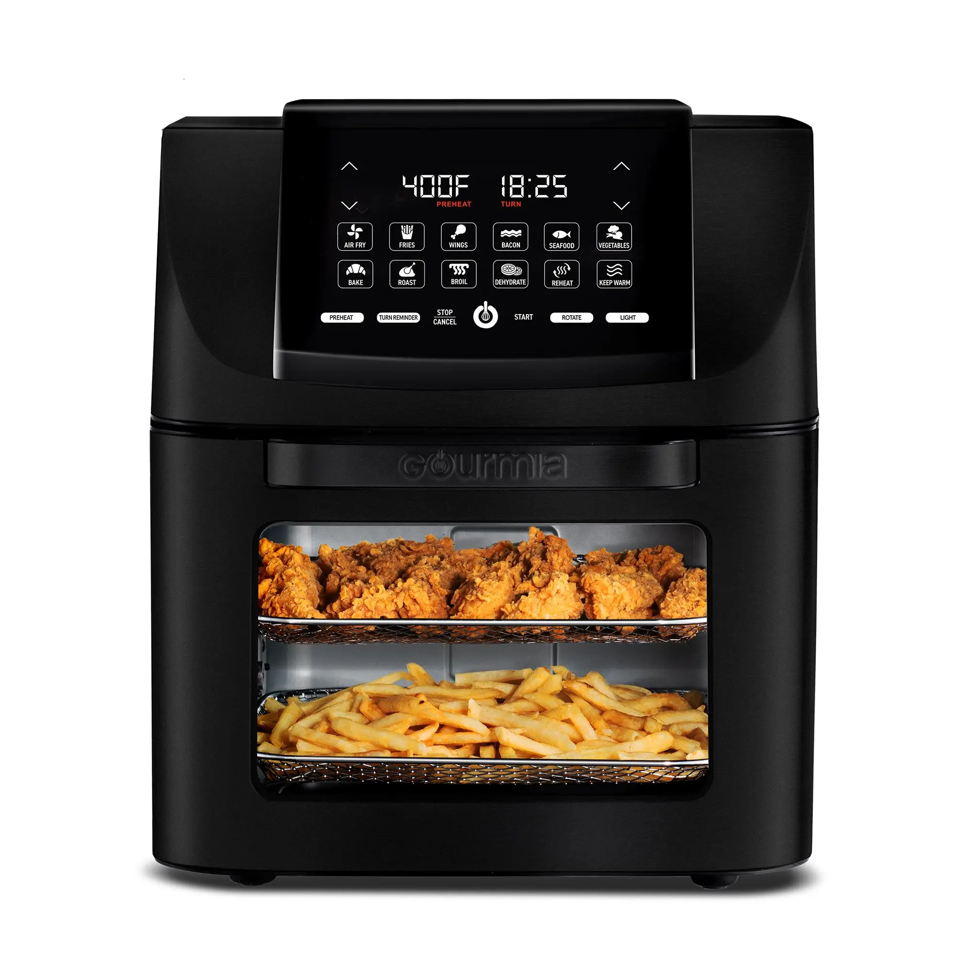 Gourmia Digital Air Fryer Convection Oven - 14 Qt All-in-1 Kitchen Appliance with Rotisserie, Dehydrator, Touch Screen Control, Multiple Cooking Functions, Heavy-Duty Oven Tray, Kitchen Appliances