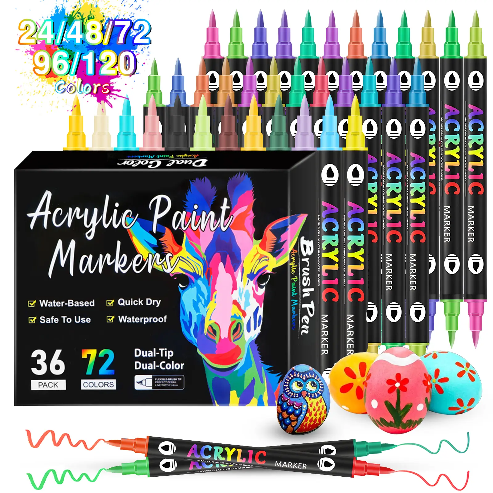 12/24/36/48/60 Sets of Double-ended Acrylic Paintbrushes, Ultra-fine Pointed Acrylic Paintbrushes, suitable for rock painting, ceramics, stones, wood, canvas, stone materials, DIY products, and card making .