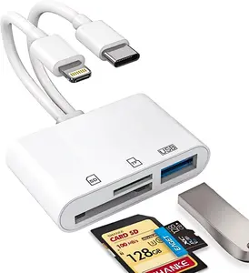 SD Card Reader for iPhone, iPad, USB C and Lightning Dual Port SD Card Adapter, Memory Card Reader for Camera Adapter, Support SD, Micro SD, USB 3.0, No App Driver Required degree motion tracking toy birthday gift