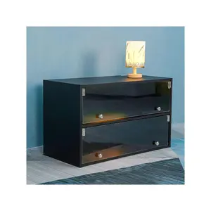 Indoor furniture  Black Glass Door Box Shoe Storage Cabinet For Sneakers With RGB Led Light