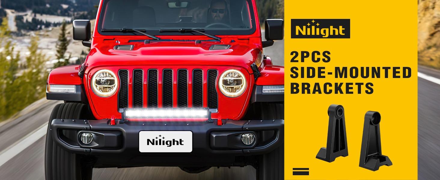 Nilight 2PCS Side-Mounted Brackets Universal Adjustable Mounting Brackets for LED Light Bar, 2 Years Warranty,Black