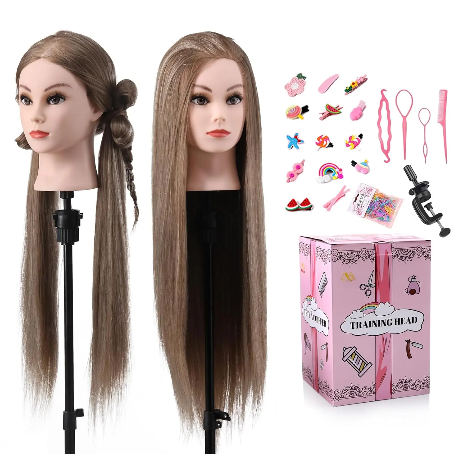 Mannequin  with Hair, 26" Hair Mannequin Manikin  Hair Practice  Hair Doll  Styling Hairdressing  Braiding  Setting with Clamp Holder and Tools