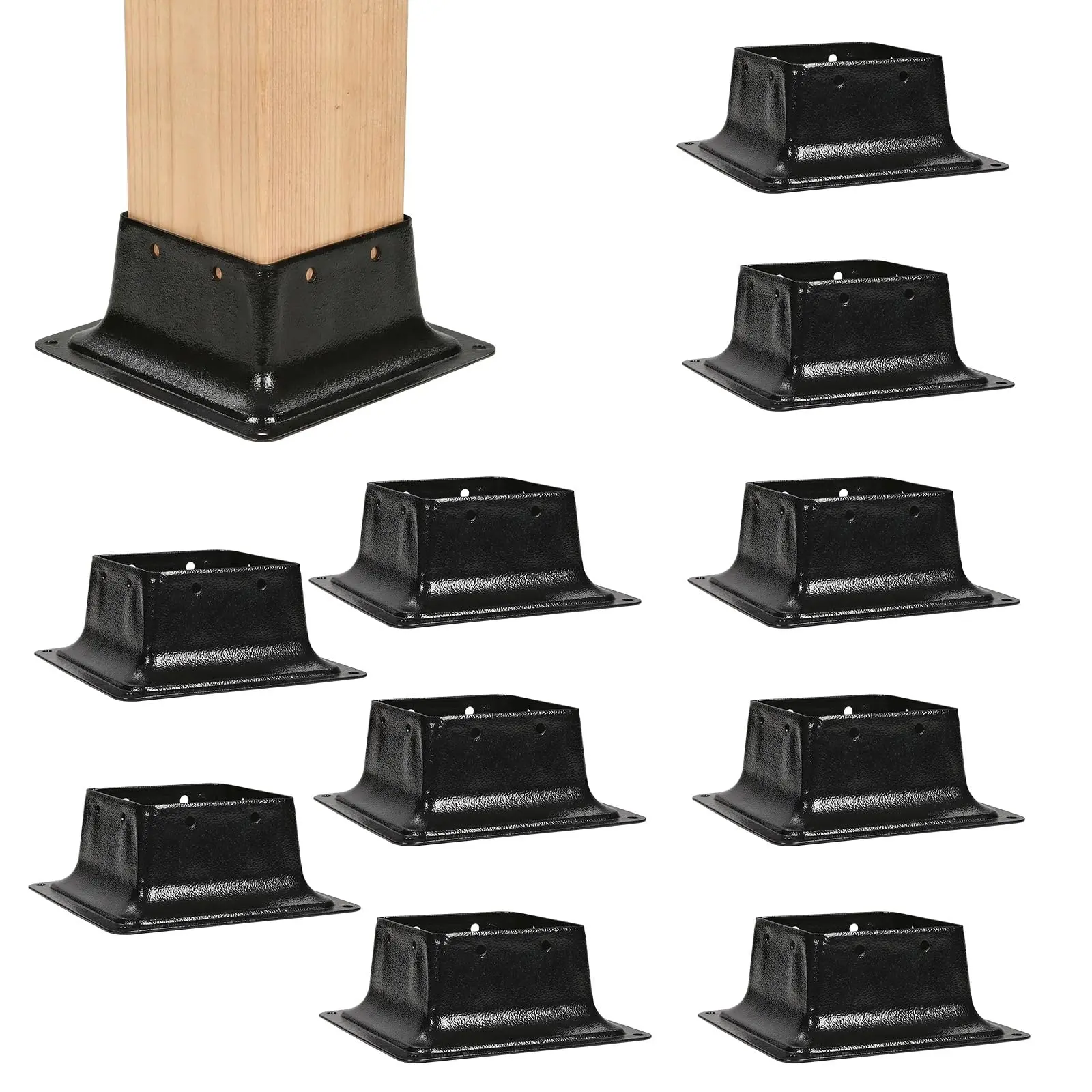 Garvee 4x4 Post Base Bracket 3/4/8/10 Pcs, Internal 3.6" x 3.6" Heavy Duty Powder Coated Steel Post Base for Wood Post, Deck Post Anchor with Screws for Pergola Porch Fence Mailbox Railing