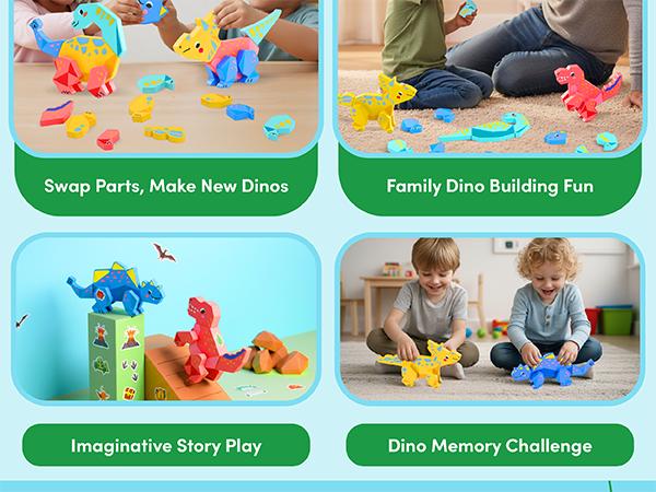 JoyCat Magnetic Wooden Dinosaur Building Blocks Set, Montessori STEM Early Learning Fine Motor Toy for Toddlers 1-3, Build-and-Take-Apart Playset, Kids' Gift, Magnetic Building Blocks summerwins