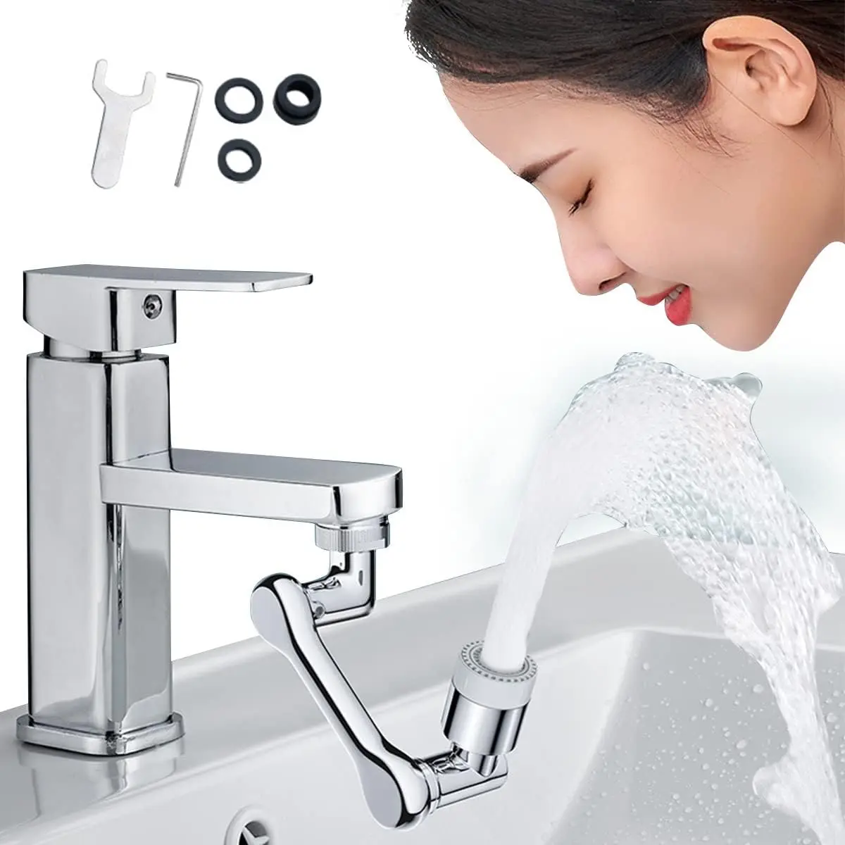 Stainless Steel 1080° Rotatable Faucet Aerator Extender - Dual-Mode Swivel Bathroom Sink Plumbing Accessory Fixture Attachment
