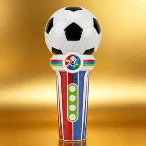 Kids Soccer Microphone Toy with Music & Lights - Interactive Football Karaoke Mic for Boys Girls, World Cup Themed Pretend Play Gift, Sensory Toddler Sound Toy for Birthday Party