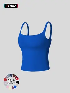 Women's Solid Color Sports Tank Top, Casual Comfy Breathable Sleeveless Sports Top for Yoga Gym Workout Running, Ladies Sportswear for All Seasons