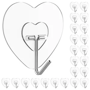 Adhesive Hooks for Hanging, 24 Pack Heavy Duty Wall Hooks, Towel Coat Hooks Waterproof, Transparent Self Adhesive Sticky Hook for Kitchen Keys Glass Door,No Nail Utility Ceiling Hooks