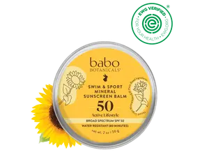 Babo Botanicals Swim & Sport Mineral Sunscreen Balm SPF 50 – Made with Plant-Based Ingredients – Water Resistant (80 Minutes) – EWG Verified – 2 oz (56 g)