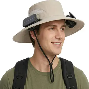 Solar Powered Fan Hat, Solar Bucket Hat, Solar Shading Hat with Dual High Power Fans, USB Charging, Unisex Outdoor UV Protection Sunshade Cap, Ideal for Hiking, Gardening, Work
