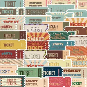 Vintage Ticket Sticker, 50pcs/set Creative Ticket Pattern Decorative Sticker, DIY Decals for Water Bottle, Laptop, Phone Case, Scrapbooking, Journal Making, Sticker Packs