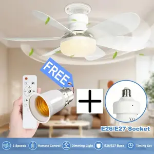 E27/E26 Socket Ceiling Fan Light with Remote Control, Modern Design 5-leaf Ceiling Fan Light, Dimmable LED Ceiling Fan Light for Indoor Use