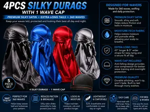 4-Pack Silky Durags with Wave Cap