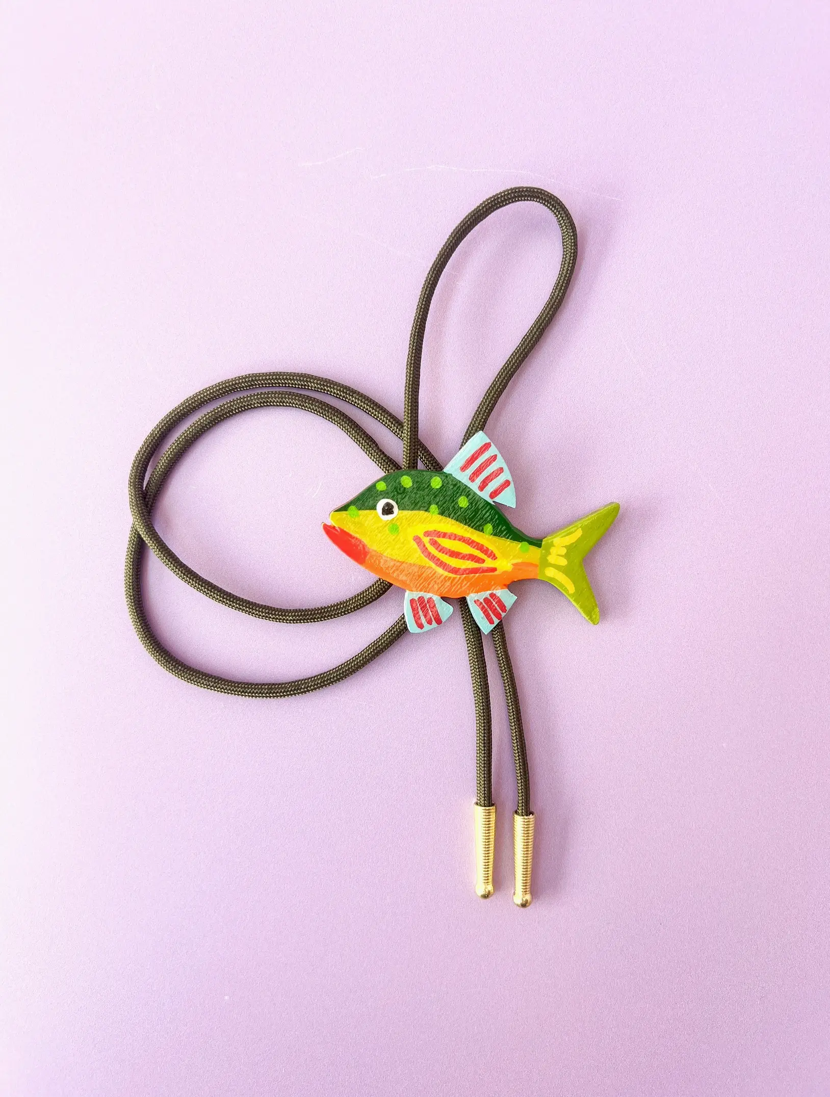 Olive Rainbow Fish Bolo Tie