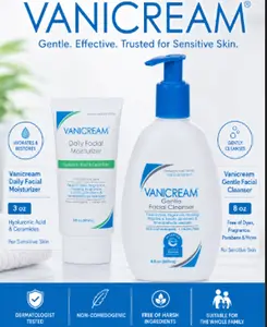 Vanicream Daily Facial Moisturizer 3 Oz + Gentle Facial Cleanser with Pump 8 Oz | Sensitive Skin Duo Bundle