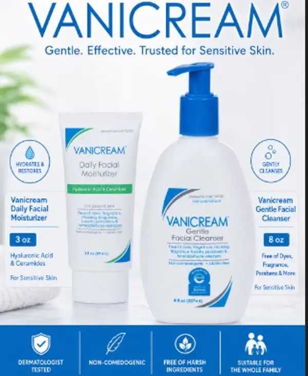 Vanicream Daily Facial Moisturizer 3 Oz + Gentle Facial Cleanser with Pump 8 Oz | Sensitive Skin Duo Bundle
