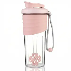 24oz Protein Shaker Bottle with Whisk Ball, Portable Mixer Cup for Protein, Smoothies, Pre-Workout & Supplements, Pink