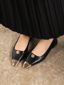 Women's Korean Style Soft Leather Colorblock Slip-On Shoes, Fashion Flat Shoes, Square Toe Flat Heel Casual Single Shoe with Metal Buckle Design