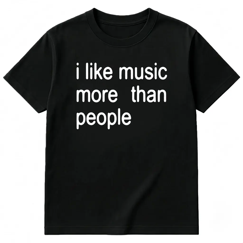 Men's Classic Short-Sleeve Cotton Fabric Menswear T-Shirt - Introvert Music Lover, "I Like Music More Than People" Funny Minimalist Graphic, Everyday Casual Wear, Shortsleeve