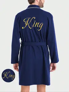 Men's Open Front Belted Robe with King Print, Casual Loose Long Sleeve Bathrobe, Winter Unisex Pajamas, Fall & Winter Fashion