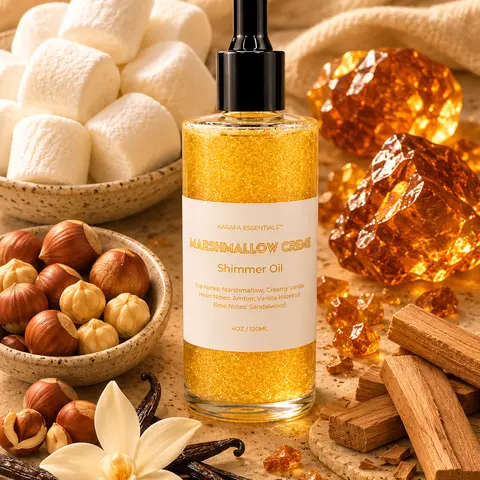Marshmallow Creme Moisturizing Body Oil Marshmallow Amber Vanilla Hazelnut Sandalwood by Karafa Essentials