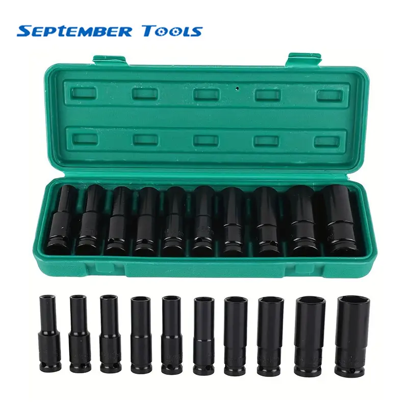 1/2" Drive Metric Deep Drive Sockets Set, High Torque Rust-Proof Steel Pneumatic Head Construction Tool, 8-24 mm Hex Tire Removal Hand Tool Kit with Hard Storage Box, High Torque Tool