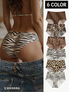 6-Pack Women's Seamless Ice Silk Underwear, High Waist Plus Size Leopard Print, Comfortable Fashion Intimates