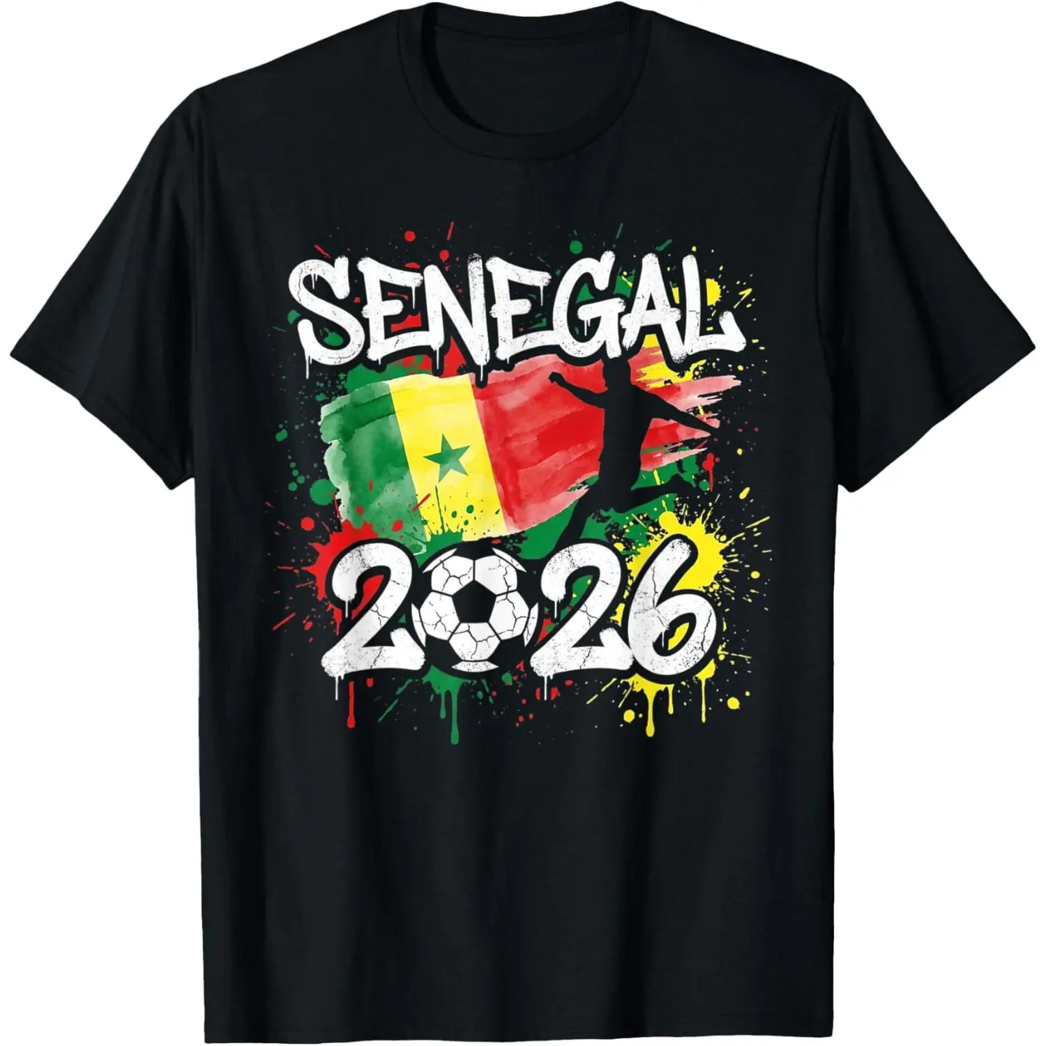 100%cotton Senegal SEN 26 Fan Colorful Paint Splash Flag T-Shirt