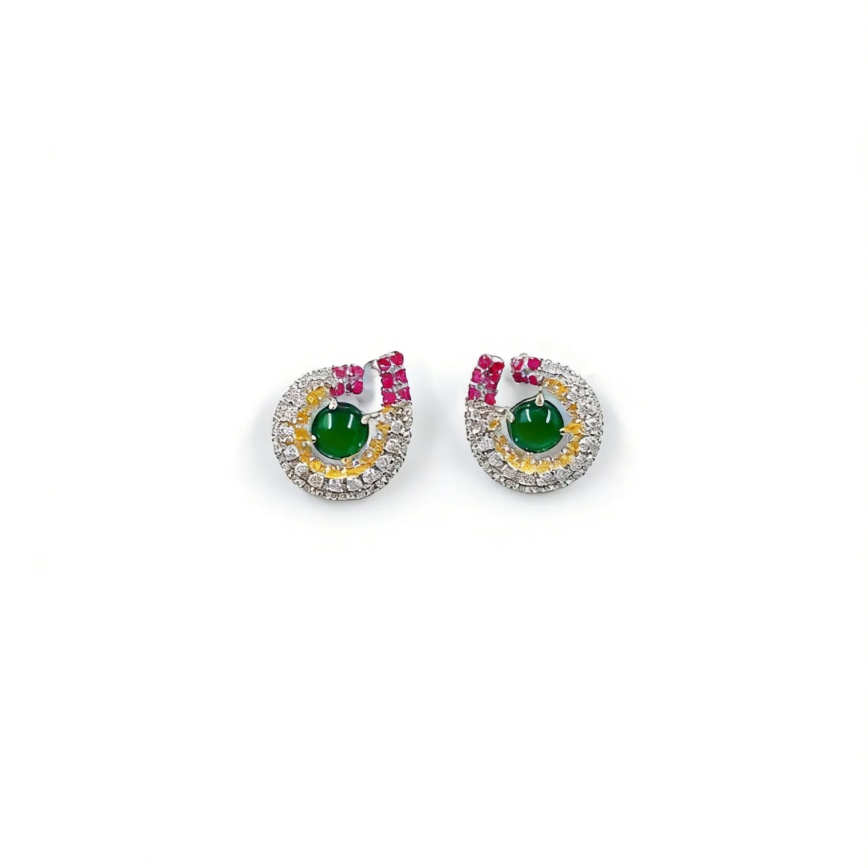 Gold Emerald Square Stud Earrings - Elegant Green Gemstone Jewelry for Women