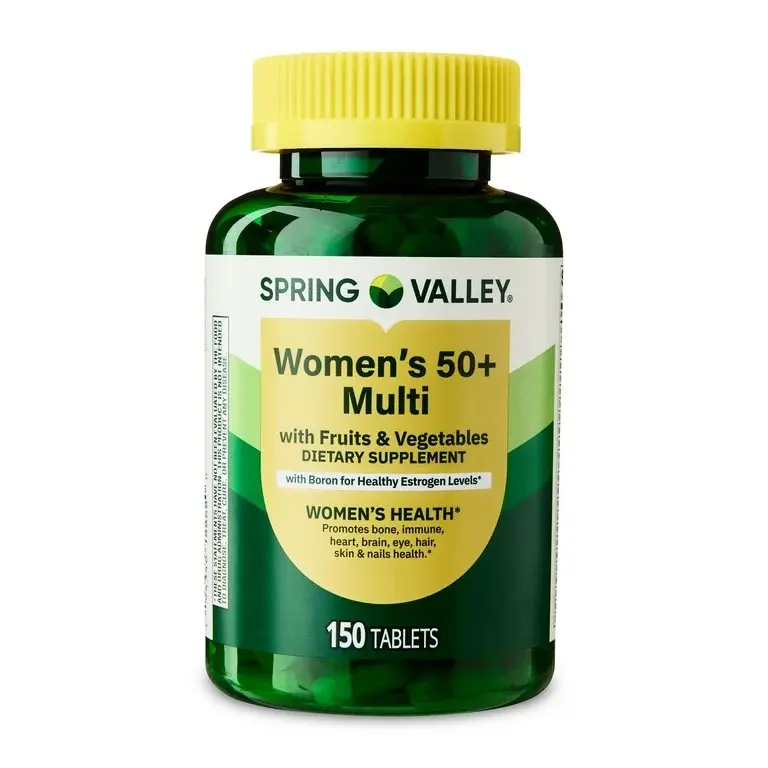 Spring Valley Women's 50+ Edible Multi-Vitamin Supplement Tablets-Capsules, 150 Tabs, Strawberry Flavor, Natural Fruit & Veggies, Boron Boost, Supports Bone, Immune, Heart Health-Dietary Supplement