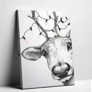 Frameless Peekaboo Deer Canvas Painting Aesthetic Christmas String Lights Poster Cozy Bedroom Wall Art Gift