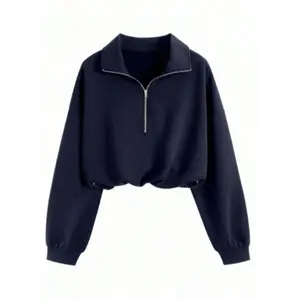 Fashion Women's Drawstring Half Zip Sweatshirt, Fitted Plain Short Top, Casual Style, Perfect for Daily Wear