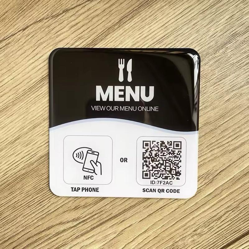 NFC Tap to View Digital Menu for Restaurants Barber Shop Epoxy NFC Menu Table Adhesive Sticker Sign Compatible with iPhone & Androids Fast Read Write Function Amiibo Compatible Ntag215