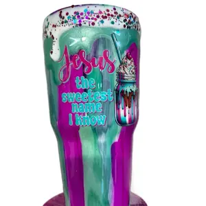 30 oz Tumbler with Vibrant Glitter Design and Inspirational Quote Jesus The Sweetest Name I Know Perfect for Daily Use