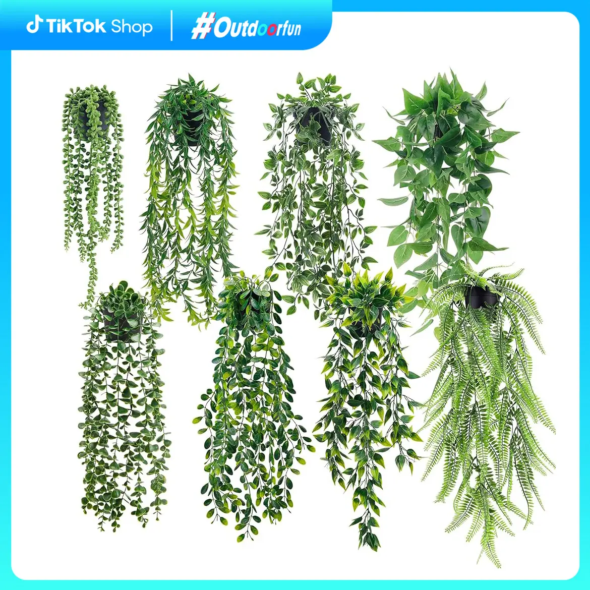 Outdoorfun 8 Pack Fake Plants Hanging with Pots Artificial Eucalyptus Vines Faux Hanging Plants Indoor for Room Wall Shelf Outdoor Decor for Summer Porch Patio Planters, New Home Garden Decor & Moving Season, summerwins Deals For You