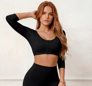 Women’s Upper Arm Shaping Compression Sleeves – Front-Closure Bra Shapewear Tops, Post-Surgery Liposuction Recovery Slimming Base Layer