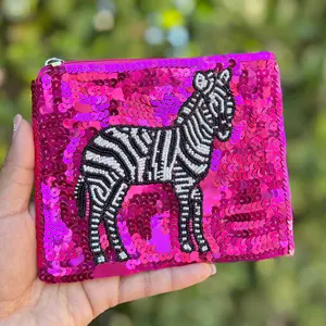 Zebra Beaded Pouch Purse