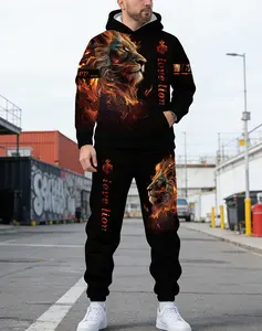Flame Lion Two-Piece Activewear Set, featuring eye-catching flame print lion pattern design. The complete set is coordinated, made of soft fabric, with a futuristic street style, suitable for casual outings, fitness running, or gatherings.