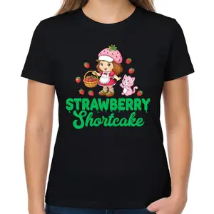 "Strawberry Shortcake and Kitty Custard" Graphic T-Shirt |   Vintage Style Character Illustration Tee |   Soft Breathable Fabric All-Season Wear |   Classic Unisex Cotton Casual Gift