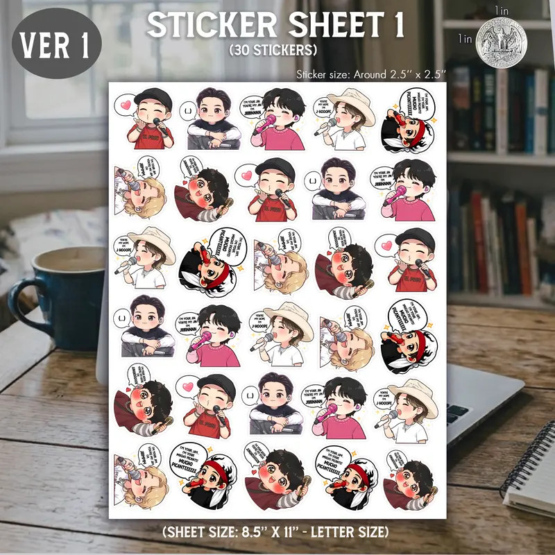 Sticker Sheet - I'm Your Hope, Kook, Chim, Jin, Mucho Picante Stickers Sheet Sticker, Kpop Armyrang Stickers, Gift for Fan
